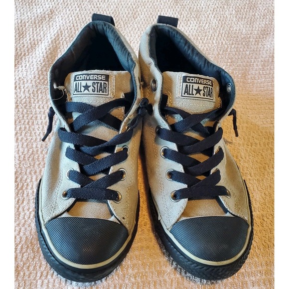 Converse Shoes - Converse All Star US Sz 6 Tan Canvas & Black Soles Black Laces High Top EUC